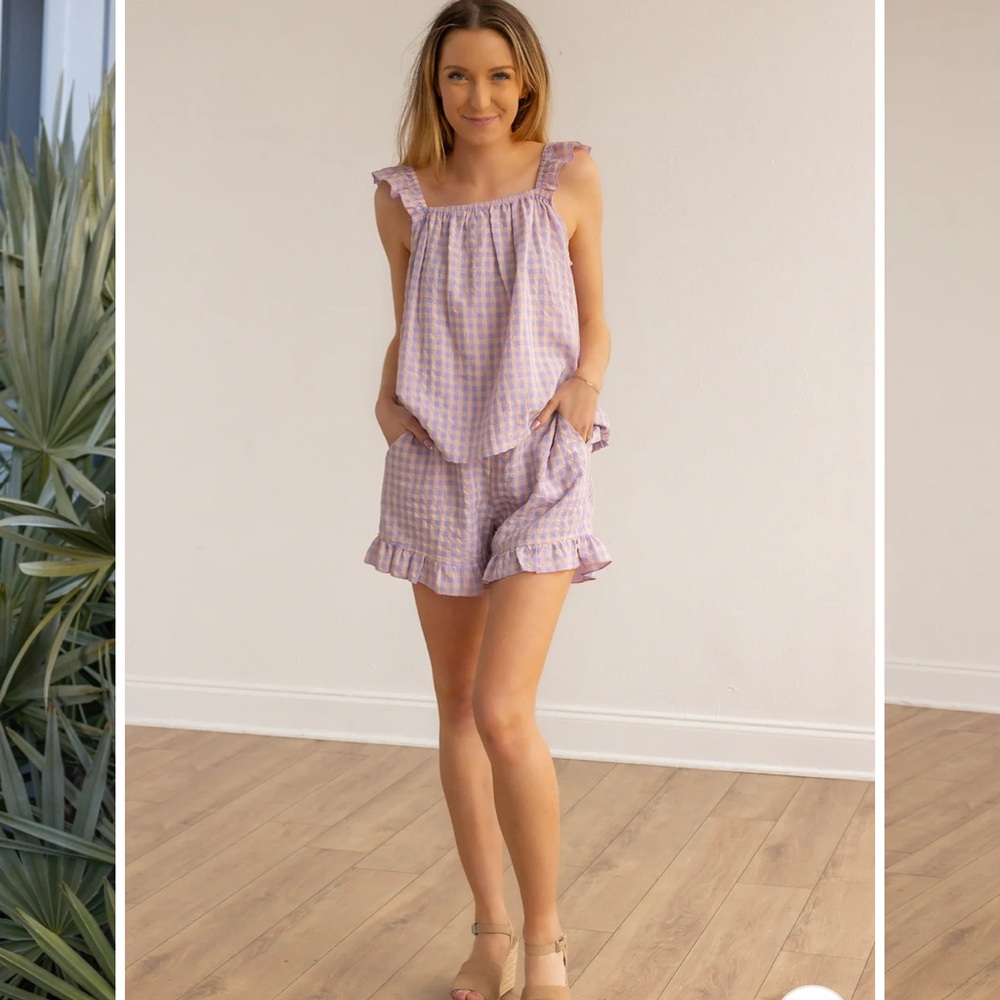 Purple & Pink Gingham Tank and Shorts Matching Set